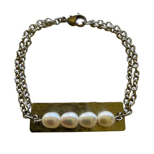 Freshwater Pearl Stainless Steel Silver Bracelet with Toggle Clasp-Bracelets- Creative Jewelry by Marcia