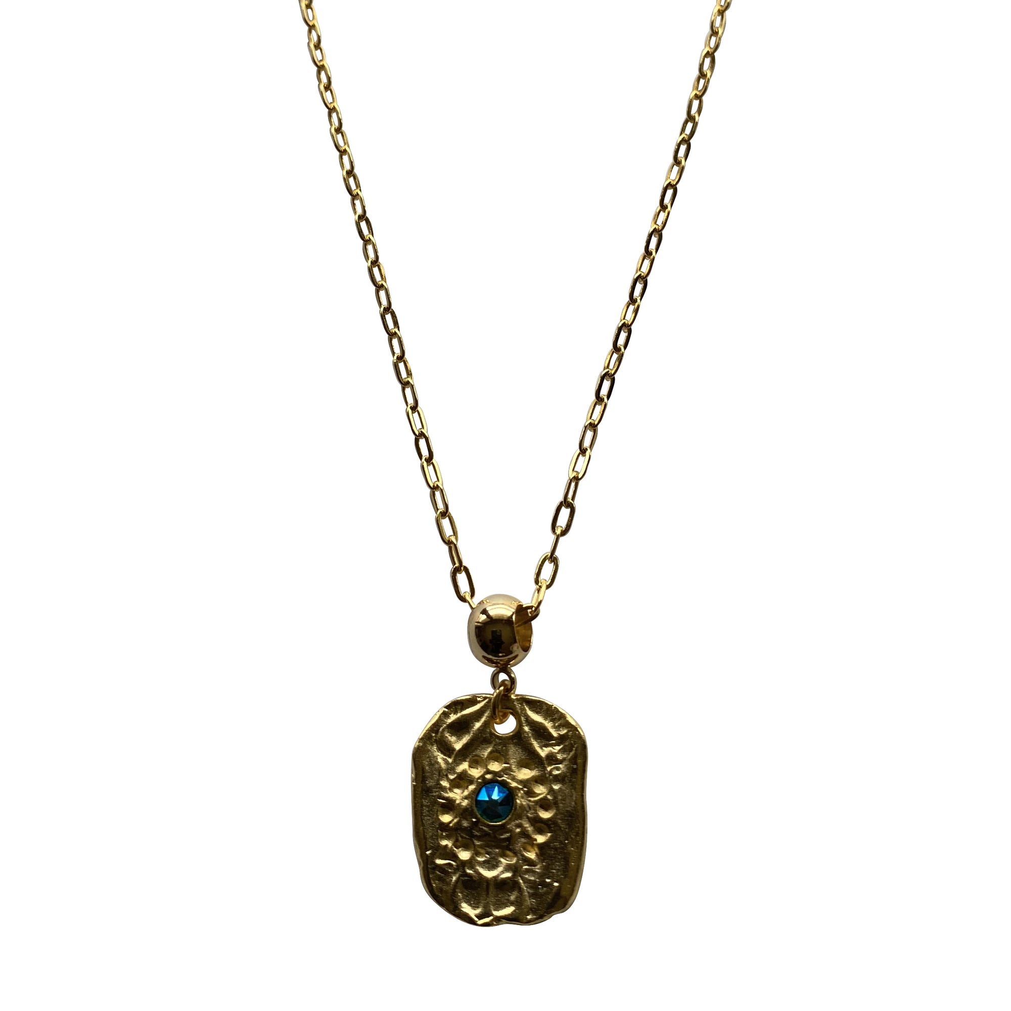 Gold Chain Necklace with Rectangular Erinite Gold Pendant