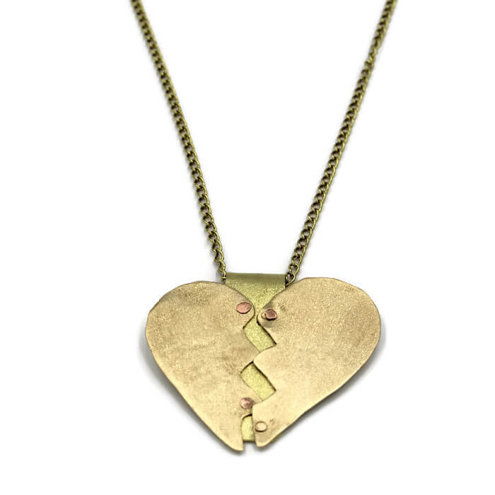 Brass Healing Heart Pendant Necklace - Creative Jewelry by Marcia - Asymmetrical Jewelry - Timeless Jewelry