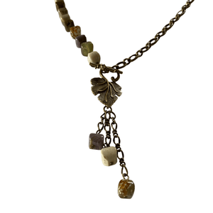 Hand Knotted Ocean Jasper Long Necklace with Leaf Toggle Clasp-Necklaces- Creative Jewelry by Marcia