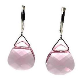 Light Rose Swarovski Crystal Briolette Dangle Earrings with Sterling Silver Leverback - Creative Jewelry by Marcia - Asymmetrical Jewelry - Timeless Jewelry