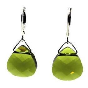 Olivine Swarovski Crystal Briolette Dangle Earrings with Sterling Silver - Creative Jewelry by Marcia - Asymmetrical Jewelry - Timeless Jewelry