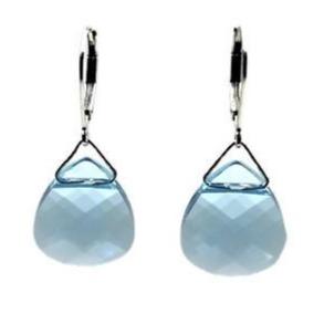 Aquamarine Swarovski Crystal Briolette Dangle Earrings - Creative Jewelry by Marcia - Asymmetrical Jewelry - Timeless Jewelry