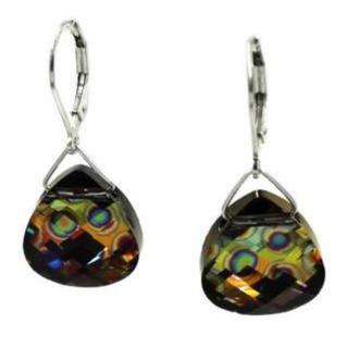 Peacock Eye Swarovski Crystal Briolette Dangle Earrings - Creative Jewelry by Marcia - Asymmetrical Jewelry - Timeless Jewelry