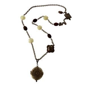 Jade and Jasper Gemstone Necklace with Vintaj Brass Chain and Toggle Clasp-Necklaces- Creative Jewelry by Marcia