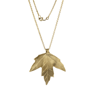 Maple Viburnum Brass Leaf Necklace with 14k Gold-filled Lobster Clasp-Necklaces- Creative Jewelry by Marcia