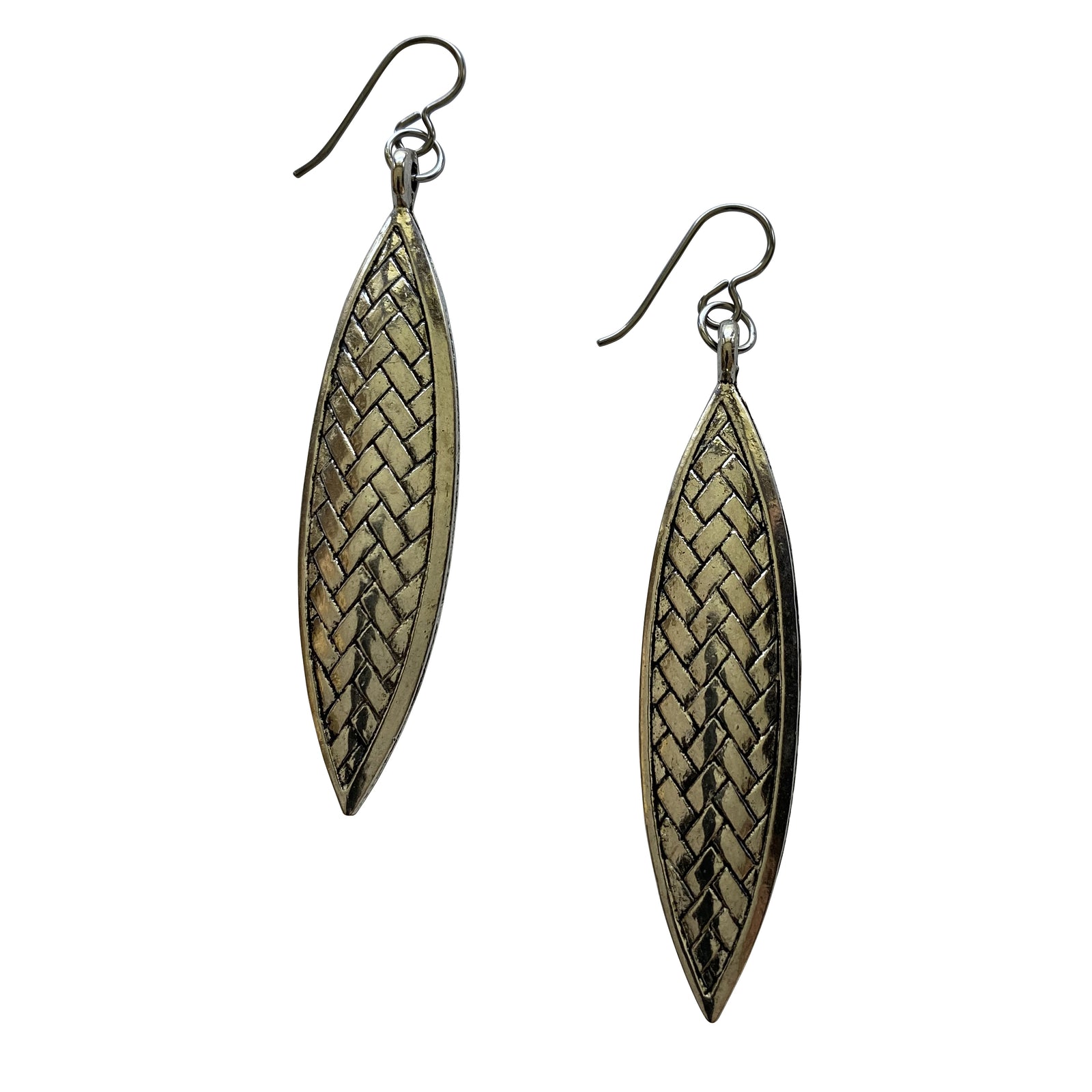 Pewter Silver Long Earrings for Sensitive Ears