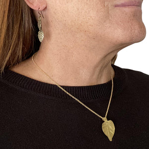 Brass Aspen Leaf Necklace with 14k Gold-filled Lobster Clasp