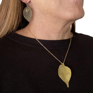 Brass Birch Leaf Necklace with 14k Gold-filled Lobster Clasp