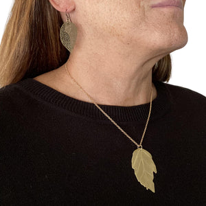 Elm Leaf Brass Necklace with 14k Gold-filled Lobster Clasp
