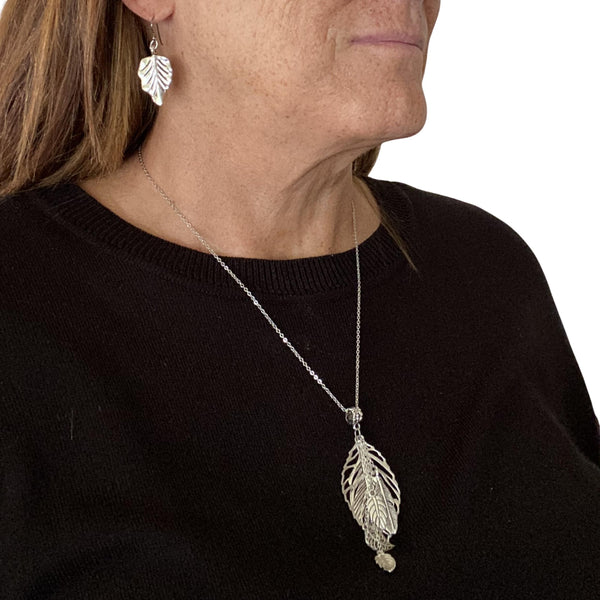 Silver Leaf Chain Necklace Creative Jewelry by Marcia