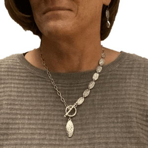 Pewter Silver Toggle Necklace with Stainless Steel Chain - Creative Jewelry by Marcia - Asymmetrical Jewelry - Timeless Jewelry