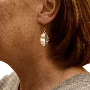 Pewter Oval Silver Earrings for Sensitive Ears - Creative Jewelry by Marcia - Asymmetrical Jewelry - Timeless Jewelry
