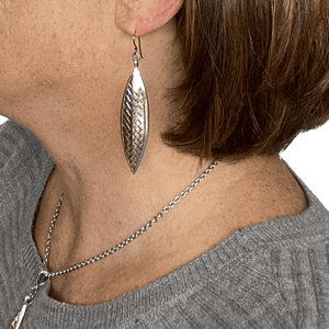 Pewter Silver Long Earrings for Sensitive Ears - Creative Jewelry by Marcia - Asymmetrical Jewelry - Timeless Jewelry