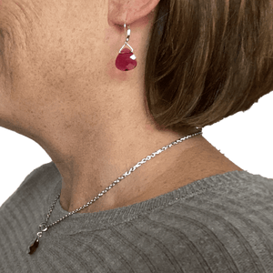 Ruby Swarovski Crystal Briolette Dangle Earrings - Creative Jewelry by Marcia - Asymmetrical Jewelry - Timeless Jewelry
