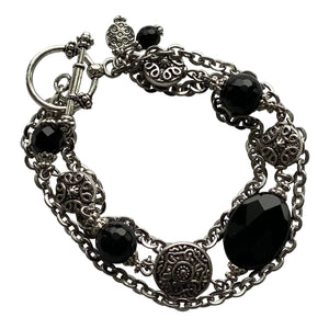 Black and Silver Bracelet with Black Onyx Stones