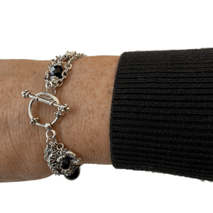 Black and Silver Bracelet with Black Onyx Stones-Bracelets- Creative Jewelry by Marcia