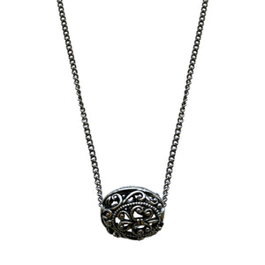 Stainless Steel Chain Necklace with Oval Filigree Pendant