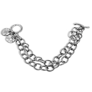 Stainless Steel Chain Circle Silver Bracelet - Creative Jewelry by Marcia - Asymmetrical Jewelry - Timeless Jewelry