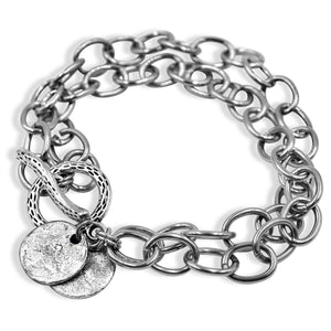 Stainless Steel Chain Circle Silver Bracelet - Creative Jewelry by Marcia - Asymmetrical Jewelry - Timeless Jewelry