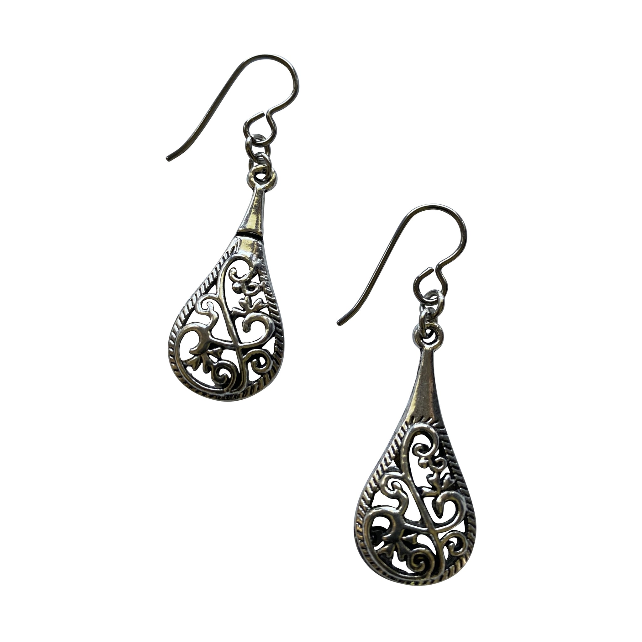 Pewter Silver Filigree Earrings for Sensitive Ears Creative Jewelry