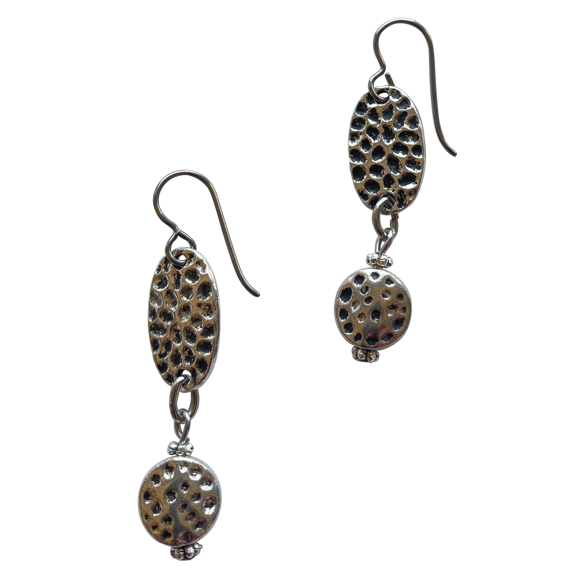 Pewter Silver Hammered Earrings for Sensitive Ears