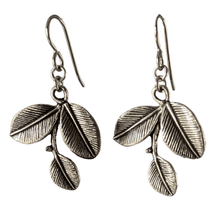 Silver Three Leaf Earrings for Sensitive Ears-Earrings- Creative Jewelry by Marcia