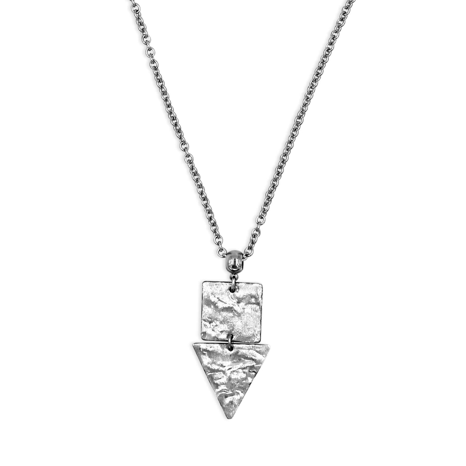 Long Silver Square and Triangle Pendant Necklace - Creative Jewelry by Marcia - Asymmetrical Jewelry - Timeless Jewelry