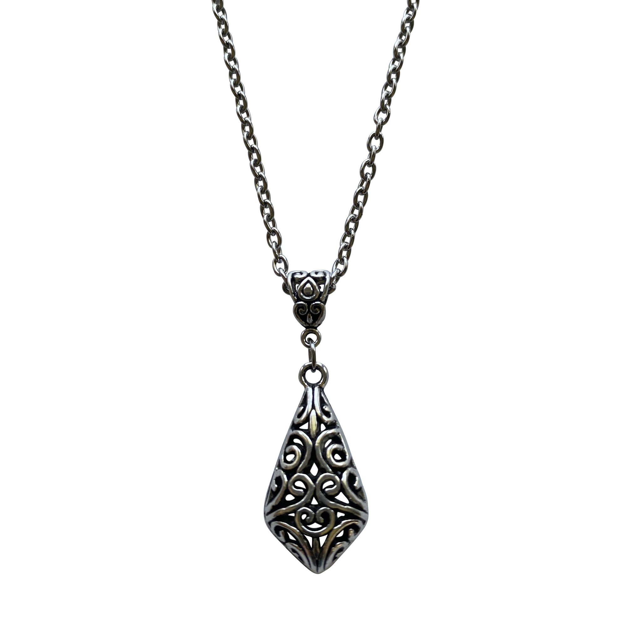 Pewter Filigree Pendant Necklace with Stainless Steel Chain