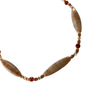 Sunstone, Swarovski Crystals and Carnelian Stone Necklace with Lobster Clasp