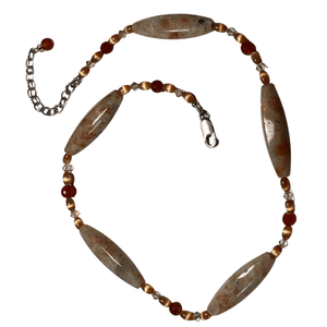 Sunstone, Swarovski Crystals and Carnelian Stone Necklace with Lobster Clasp