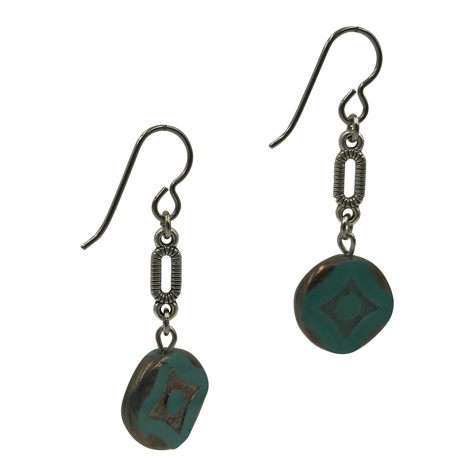 Teal Dangle Earrings for Sensitive Ears-Earrings- Creative Jewelry by Marcia