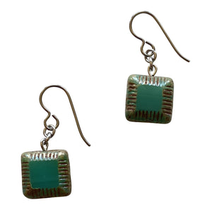 Teal Square Earrings for Sensitive Ears- Creative Jewelry by Marcia