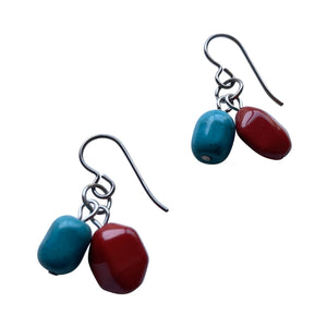 Teal and Red Earrings for Sensitive Ears- Creative Jewelry by Marcia