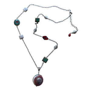 Tibetan Silver Pendant Necklace with White Howlite and Czech Beads- Creative Jewelry by Marcia