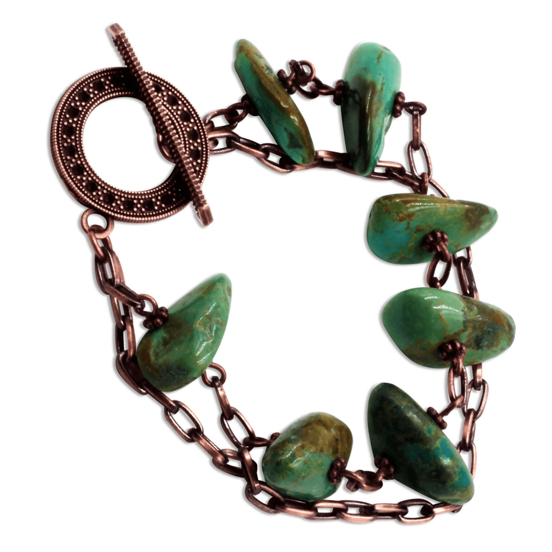 Alli Turquoise Copper Chain Link Bracelet with Toggle Clasp-Bracelets- Creative Jewelry by Marcia