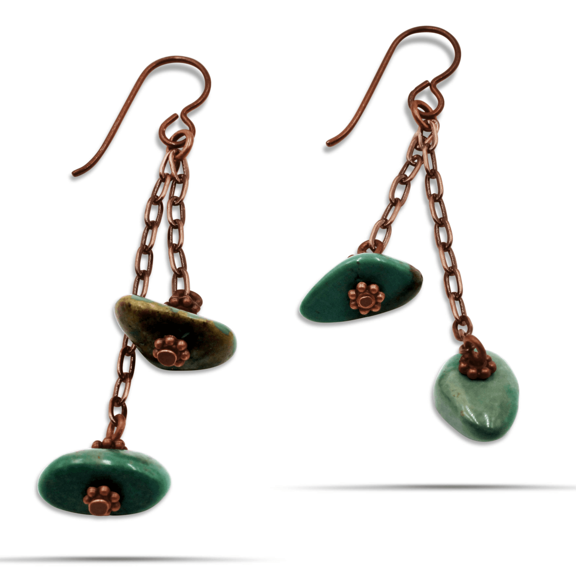 Alydia Turquoise Copper Chain Earrings with Niobium Ear Wires for Sensitive Ears-Earrings- Creative Jewelry by Marcia