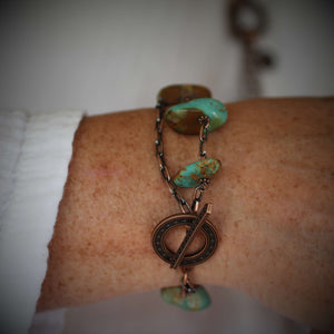 Alli Turquoise Copper Chain Link Bracelet with Toggle Clasp - Creative Jewelry by Marcia - Asymmetrical Jewelry - Timeless Jewelry