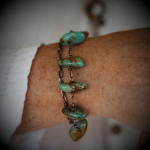 Alli Turquoise Copper Chain Link Bracelet with Toggle Clasp - Creative Jewelry by Marcia - Asymmetrical Jewelry - Timeless Jewelry