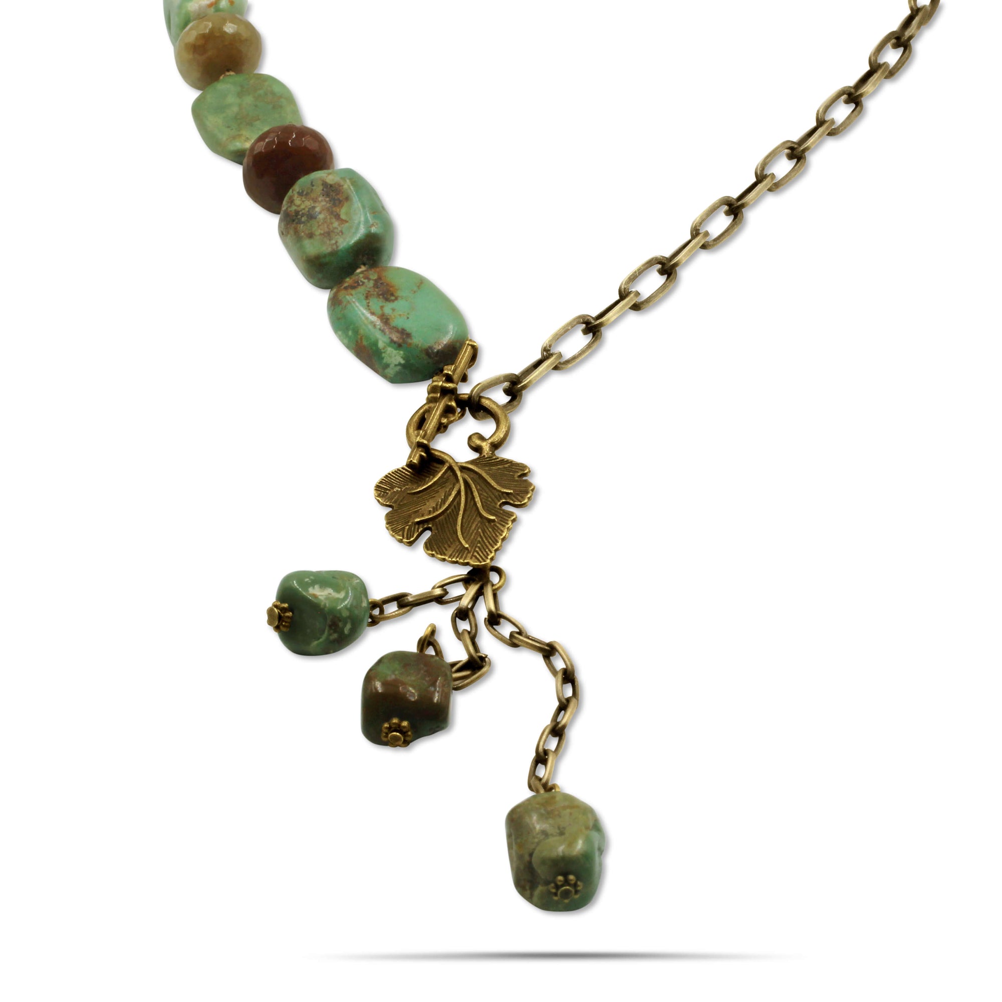 Maggie Hand-knotted Turquoise Jasper Agate Brass Necklace - Creative Jewelry by Marcia - Asymmetrical Jewelry - Timeless Jewelry