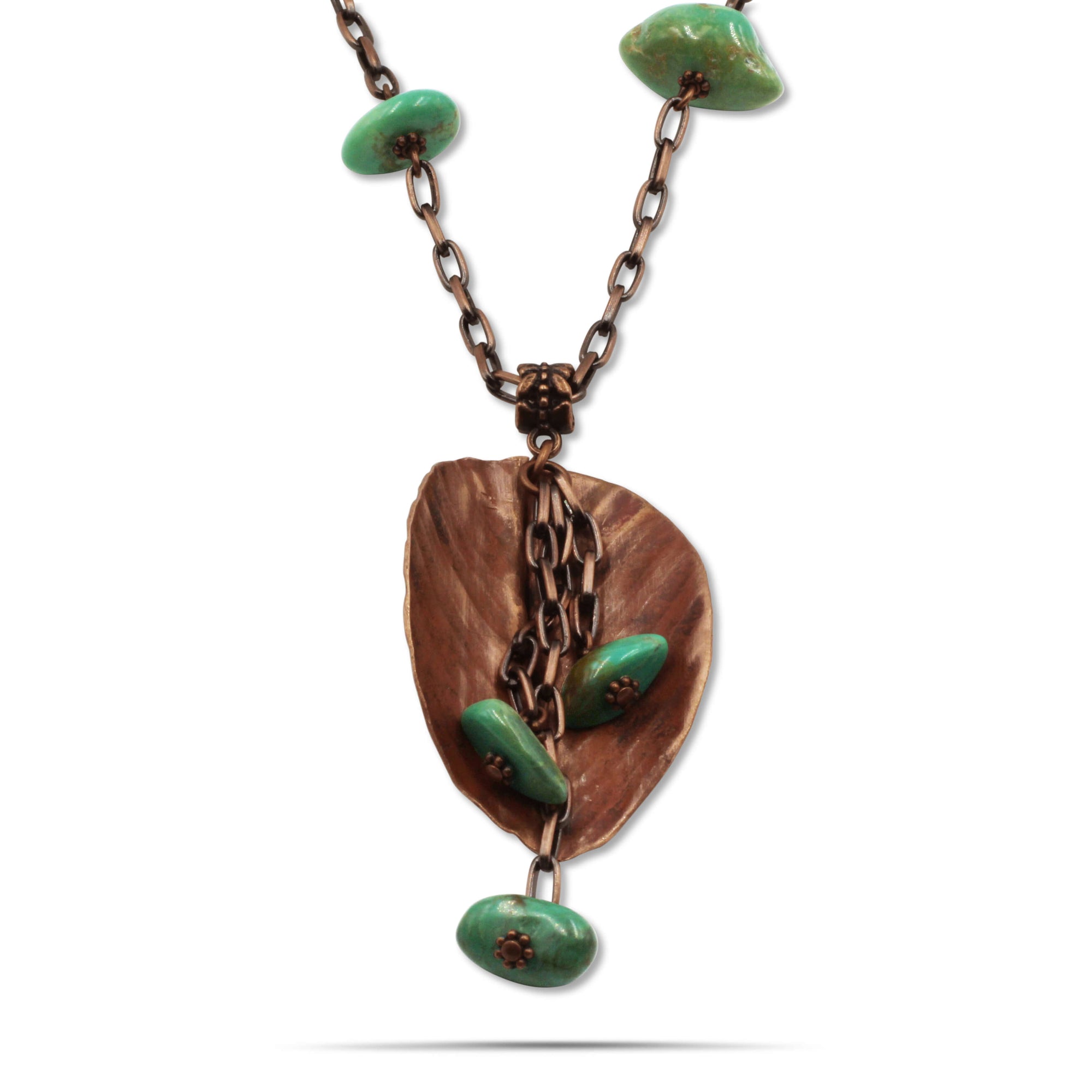 Wren Turquoise Leaf Pendant Statement Copper Necklace - Creative Jewelry by Marcia - Asymmetrical Jewelry - Timeless Jewelry