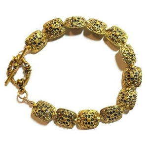 Pewter Brass Gold Bracelet with Oval Rectangle Beads - Creative Jewelry by Marcia - Asymmetrical Jewelry - Timeless Jewelry