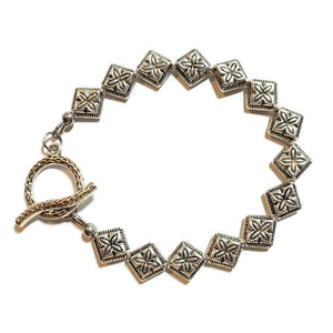 Pewter Silver Bracelet with Diamond Shape Silver Beads - Creative Jewelry by Marcia - Asymmetrical Jewelry - Timeless Jewelry