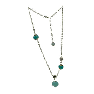 Pendant Necklace with Teal, Ocean Blue and Silver Beads - Creative Jewelry by Marcia - Asymmetrical Jewelry - Timeless Jewelry