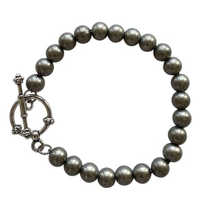 Silver Steel Round Bead Bracelet with Toggle Clasp-Bracelets- Creative Jewelry by Marcia