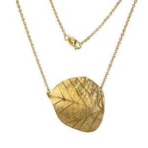 Hammered Brass Poplar Leaf Necklace with 14k Gold-filled Lobster Clasp-Necklaces- Creative Jewelry by Marcia