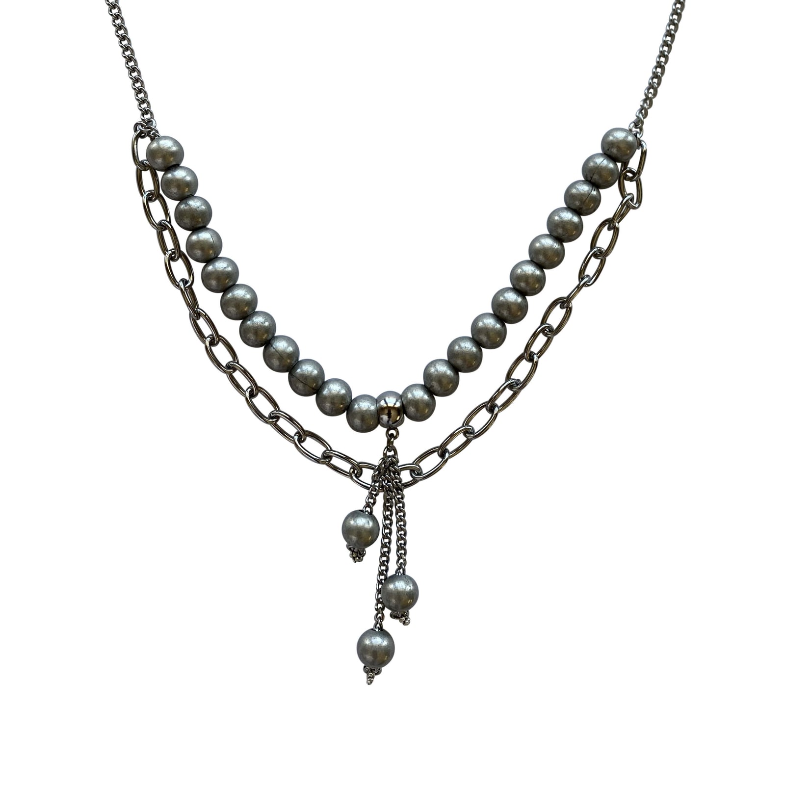 Stainless Steel Chain Steel Round Bead Pendant Necklace with Toggle Clasp-Necklaces- Creative Jewelry by Marcia