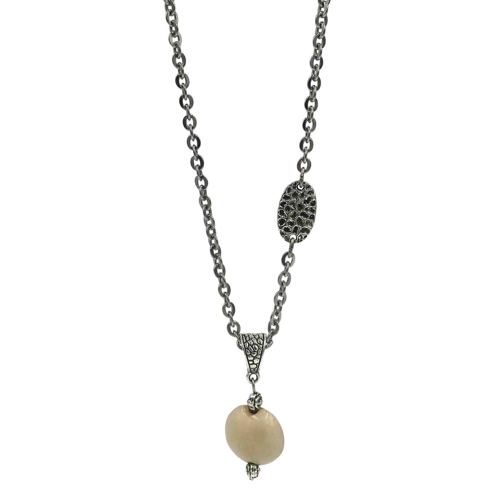 Silver Chain Necklace with Cream Pendant-Necklaces- Creative Jewelry by Marcia