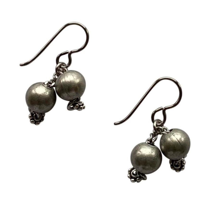 Silver Steel Round Bead and Chain Dangle Earrings with Niobium Ear Wires for Sensitive Ears-Earrings- Creative Jewelry by Marcia