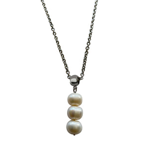 Three Freshwater Pearl Drop Pearl Necklace with Stainless Steel Silver Chain-Necklaces- Creative Jewelry by Marcia